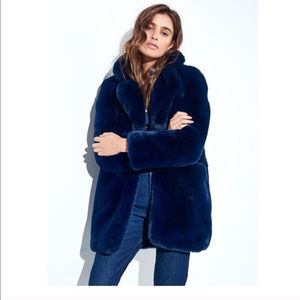 APPARIS Blue Sophie Plush Faux Vegan Fur Coat XS